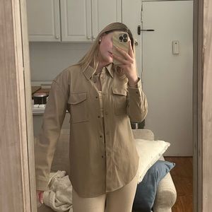 Tan faux leather shirt jacket